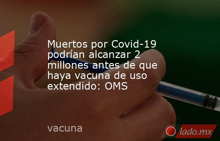 Muertos por Covid-19 podrían alcanzar 2 millones antes de que haya vacuna de uso extendido: OMS
. Noticias en tiempo real