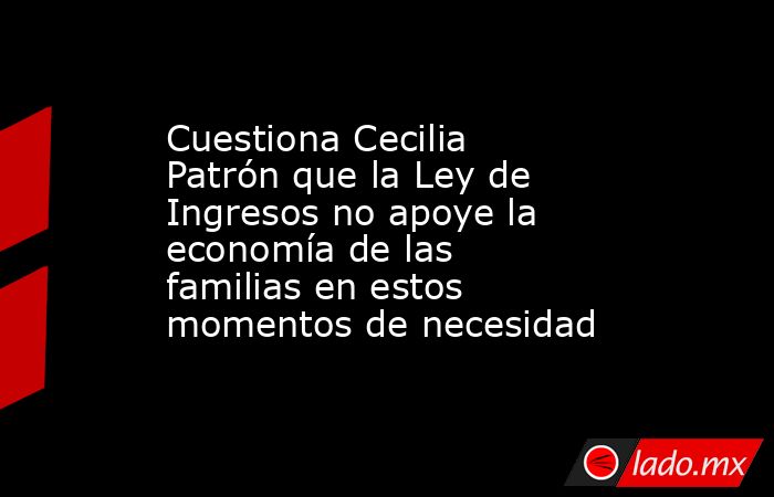 Cuestiona Cecilia Patrón que la Ley de Ingresos no apoye la economía de las familias en estos momentos de necesidad. Noticias en tiempo real