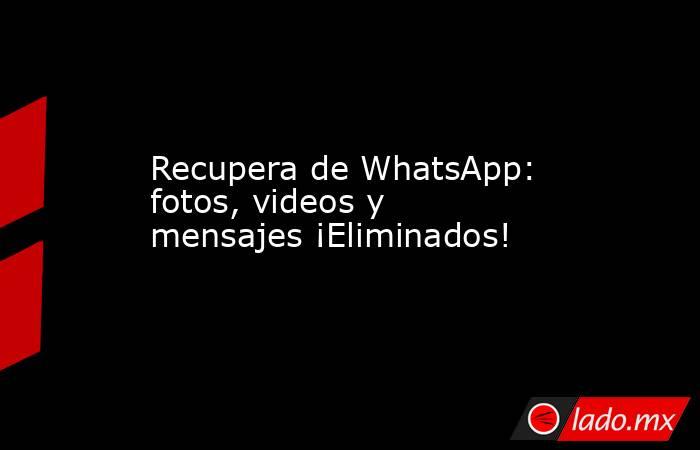 Recupera de WhatsApp: fotos, videos y mensajes ¡Eliminados!. Noticias en tiempo real