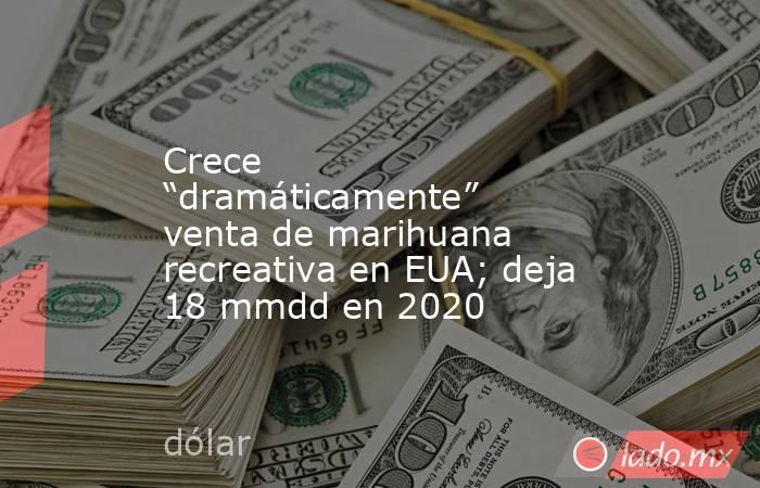 Crece “dramáticamente” venta de marihuana recreativa en EUA; deja 18 mmdd en 2020. Noticias en tiempo real