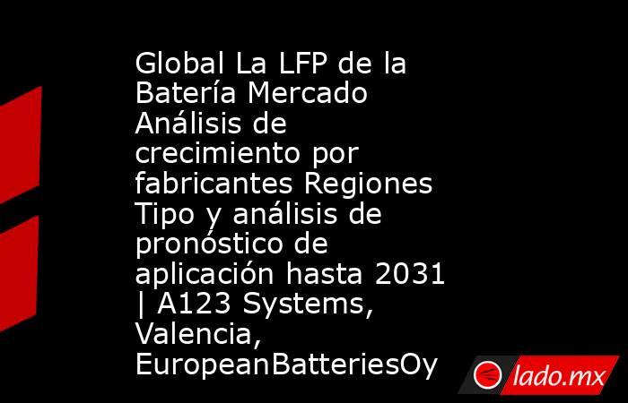 Global La LFP de la Batería Mercado Análisis de crecimiento por fabricantes Regiones Tipo y análisis de pronóstico de aplicación hasta 2031 | A123 Systems, Valencia, EuropeanBatteriesOy. Noticias en tiempo real