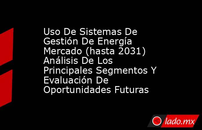 Uso De Sistemas De Gestión De Energía Mercado (hasta 2031) Análisis De Los Principales Segmentos Y Evaluación De Oportunidades Futuras. Noticias en tiempo real