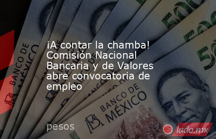 ¡A contar la chamba! Comisión Nacional Bancaria y de Valores abre convocatoria de empleo. Noticias en tiempo real